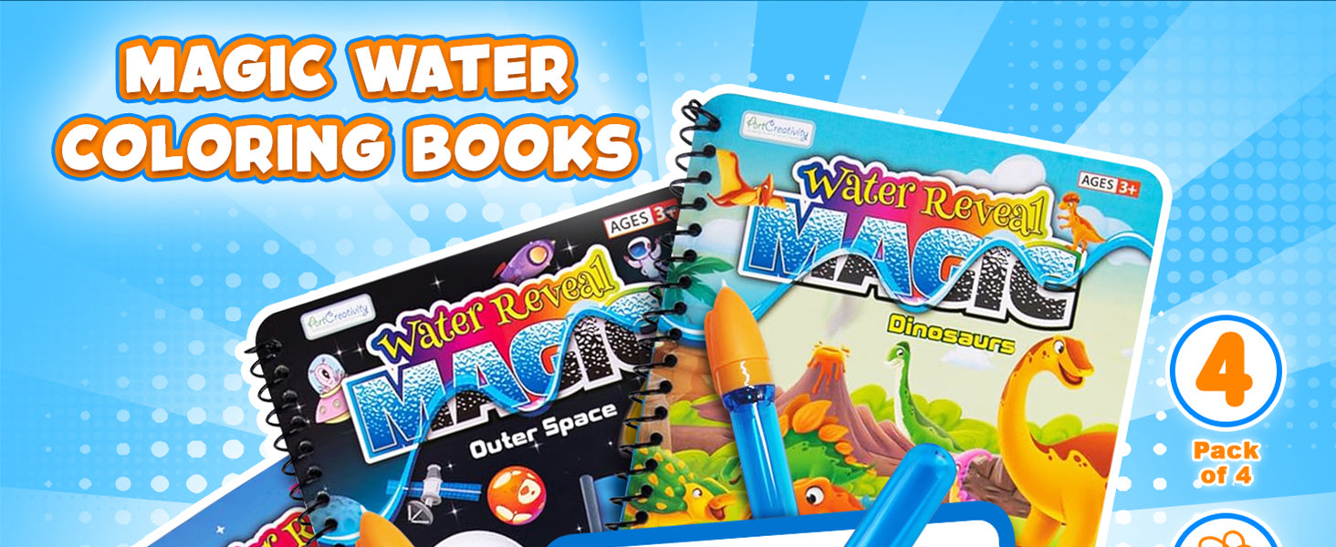 Magic Water Coloring Books – Pack of 4 with Water Pens